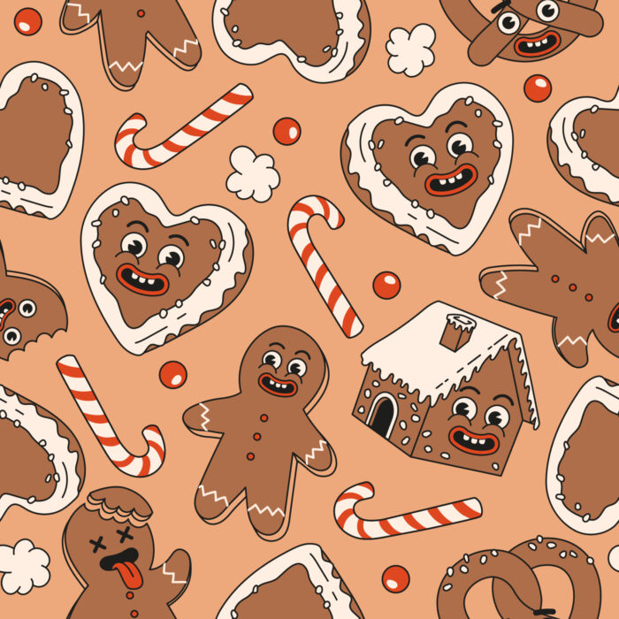 Tissu Imprimé Noel Retro Gourmand, 11 tissus au choix