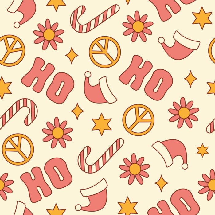 Tissu Imprimé Noel Retro Groovy Hoho, 11 tissus au choix