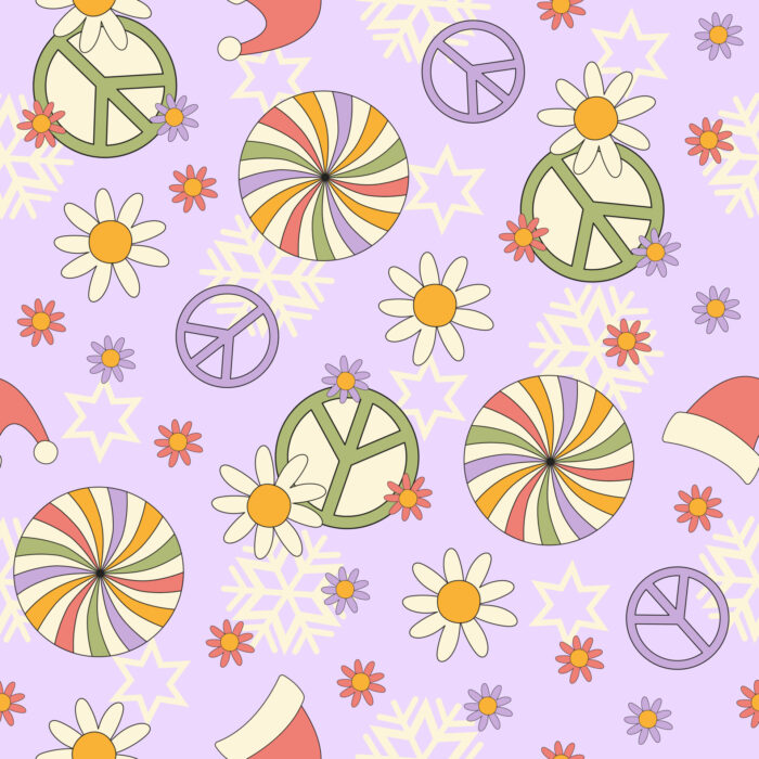 Tissu Imprimé Noel Retro Groovy Peace, 11 tissus au choix