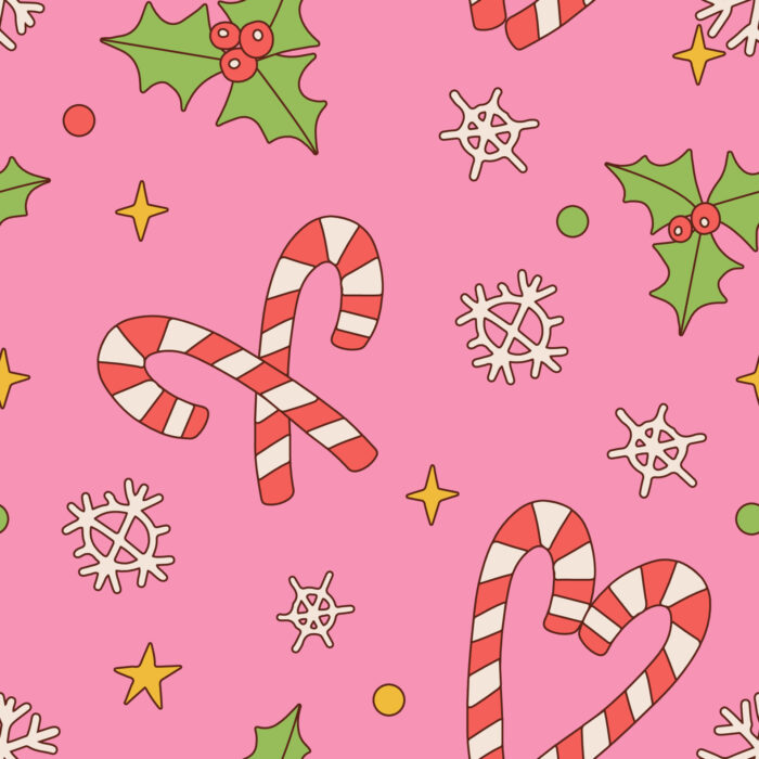 Tissu Imprimé Noel Retro Groovy Rose, 11 tissus au choix