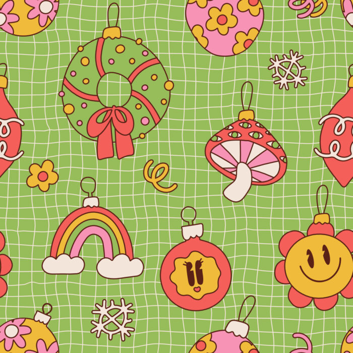 Tissu Imprimé Noel Retro Groovy Vert, 11 tissus au choix