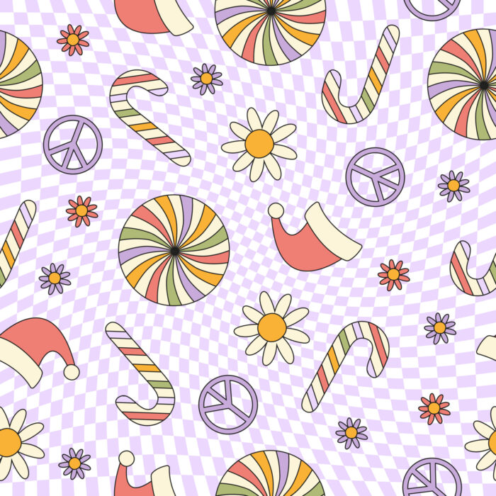 Tissu Imprimé Noel Retro Hippie Damier, 11 tissus au choix