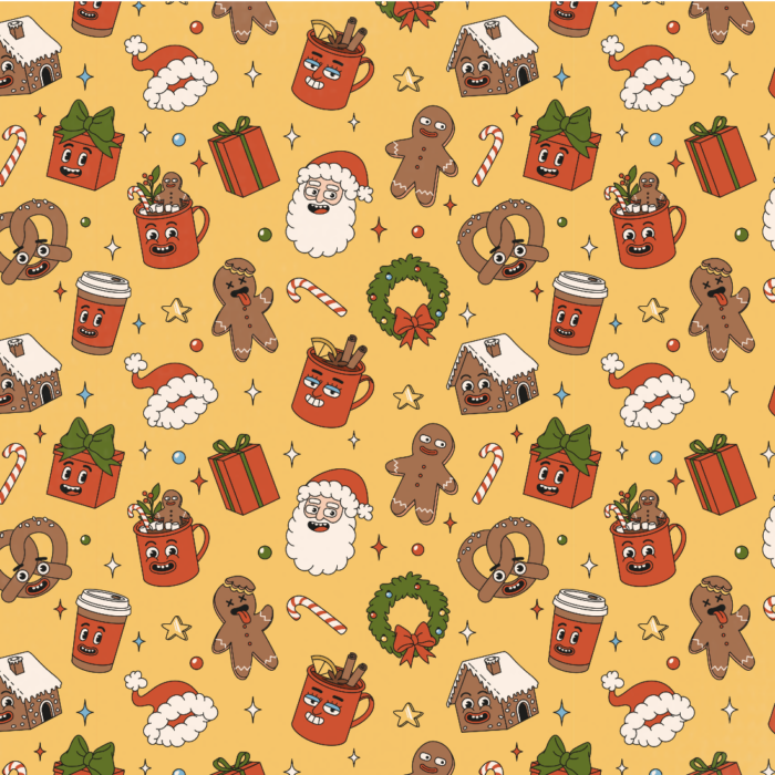 Tissu Imprimé Noel Retro Jaune, 11 tissus au choix