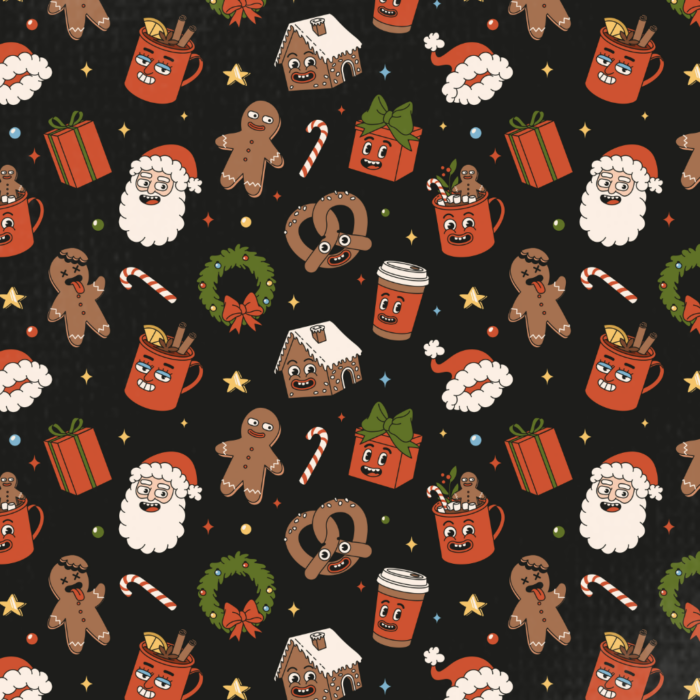 Tissu Imprimé Noel Retro Noir, 11 tissus au choix