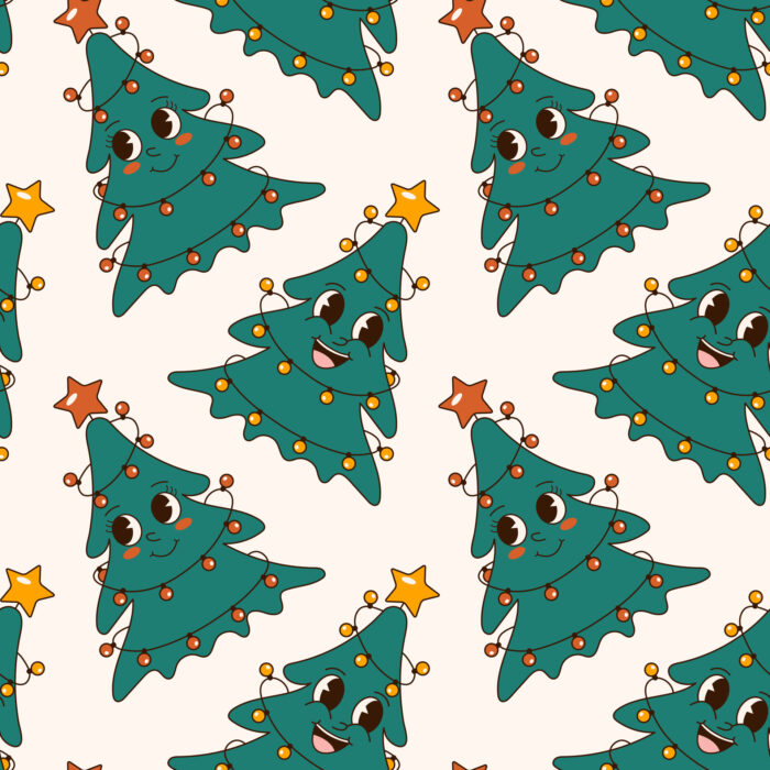 Tissu Imprimé Noel Retro Sapin Mignon, 11 tissus au choix