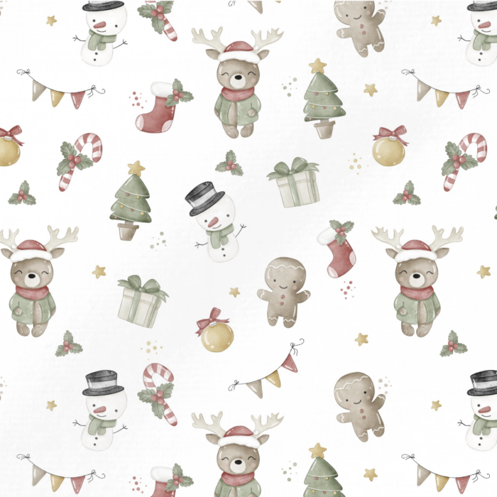 Tissu Imprimé Petit Noel Mignon Blanc, 11 tissus au choix