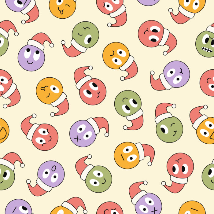 Tissu Imprimé Noel Retro Boules Smile, 11 tissus au choix
