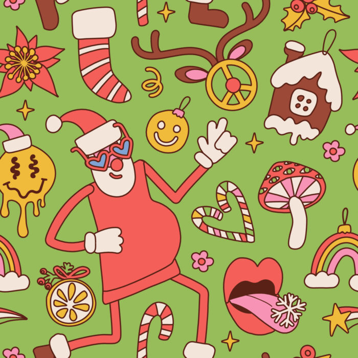 Tissu Imprimé Noel Retro Groovy Dance, 11 tissus au choix