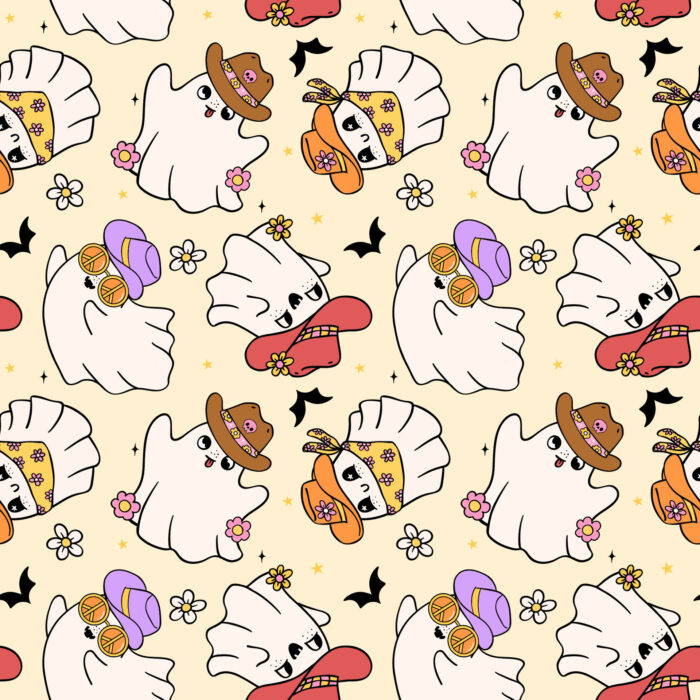 Tissu Imprimé Retro Groovy Fantome, 11 tissus au choix