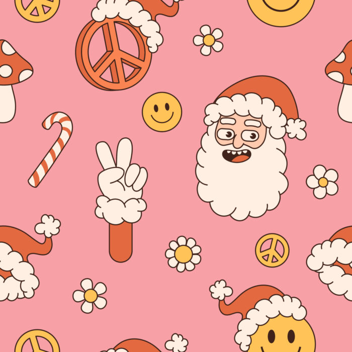 Tissu Imprimé Groovy Retro Pere Noel, 11 tissus au choix