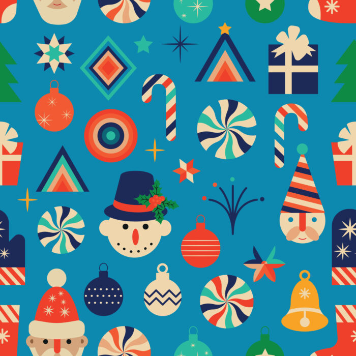 Tissu Imprimé Retro Noel Vintage Bleu, 11 tissus au choix