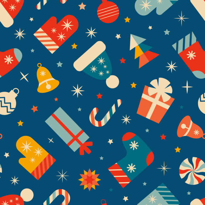 Tissu Imprimé Retro Noel Vintage Bleu Mer, 11 tissus au choix