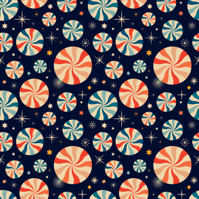 Tissu Imprimé Retro Noel Vintage Bonbon Nuit, 11 tissus au choix