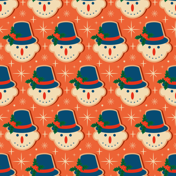 Tissu Imprimé Retro Noel Vintage Bonhomme de Neige, 11 tissus au choix