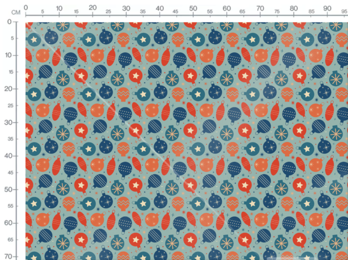 Tissu Imprimé Retro Noel Vintage Boules Bleu, 11 tissus au choix – Image 3