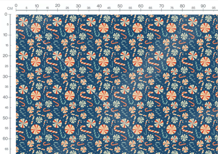 Tissu Imprimé Retro Noel Vintage Candy Bleu, 11 tissus au choix – Image 3