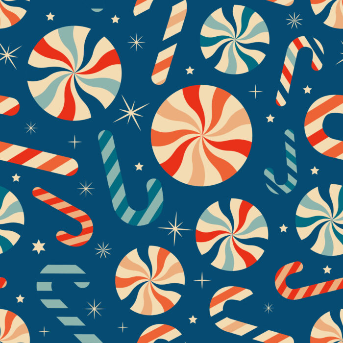 Tissu Imprimé Retro Noel Vintage Candy Bleu, 11 tissus au choix