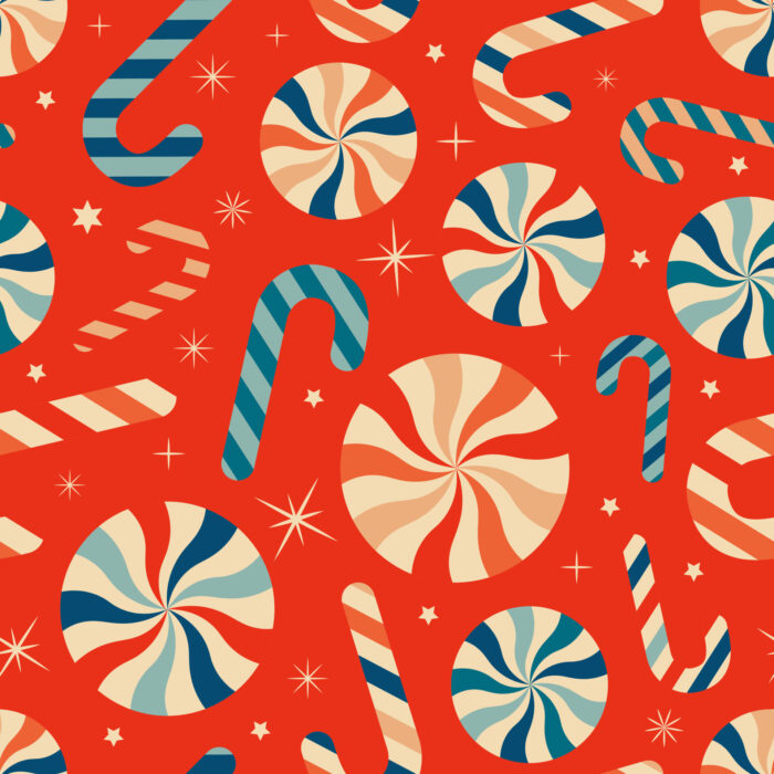 Tissu Imprimé Retro Noel Vintage Candy Rouge, 11 tissus au choix