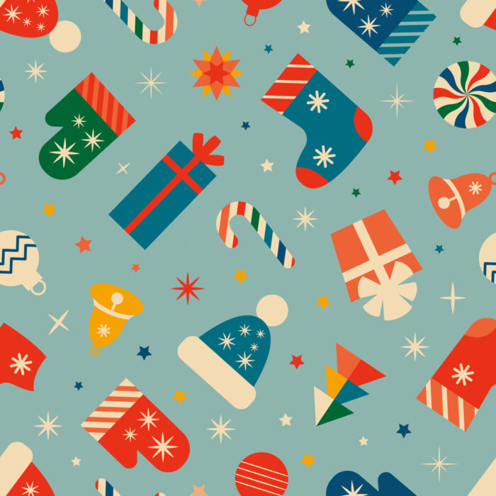 Tissu Imprimé Retro Noel Vintage Ciel, 11 tissus au choix