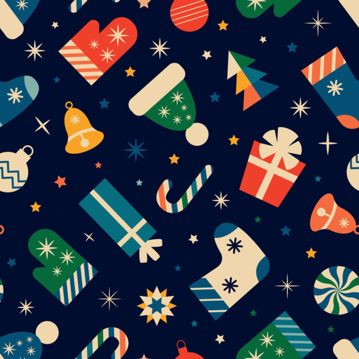 Tissu Imprimé Retro Noel Vintage Nuit, 11 tissus au choix