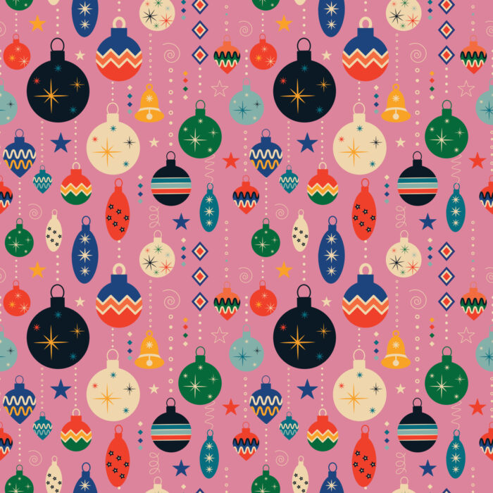 Tissu Imprimé Retro Noel Vintage Rose, 11 tissus au choix