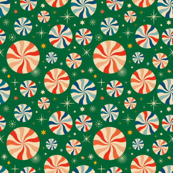 Tissu Imprimé Retro Noel Vintage Vert Bonbon, 11 tissus au choix
