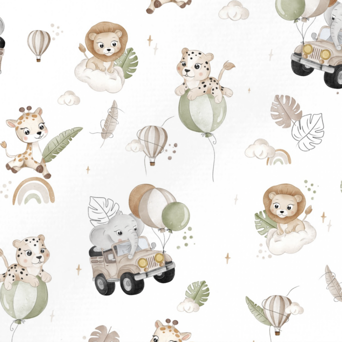 Tissu Imprimé Safari Ballons Blanc, 11 tissus au choix