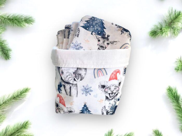 Lingettes Lavables Noel avec Panier, tissu au choix