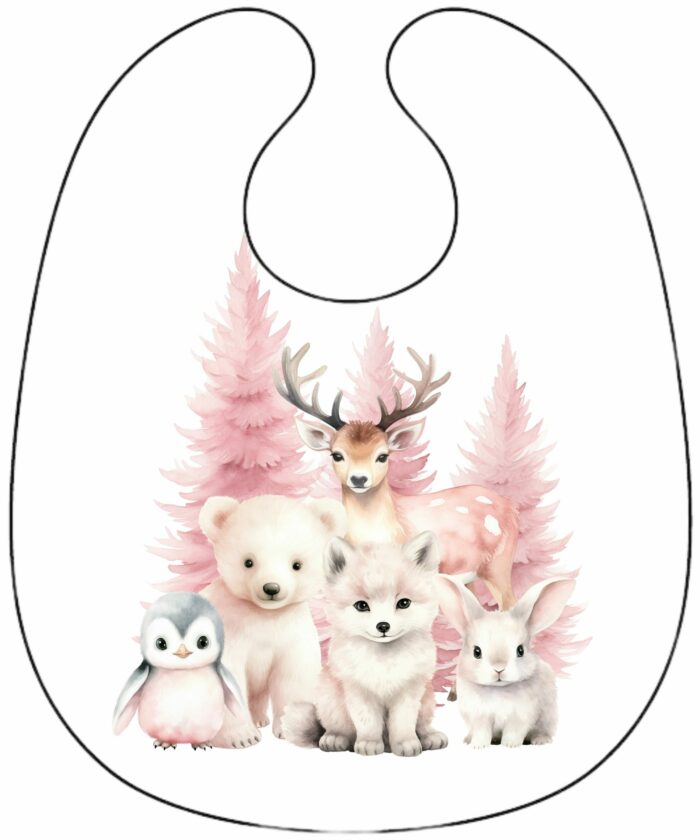 Panneau Bavoir Hiver Polaire Animaux Rose