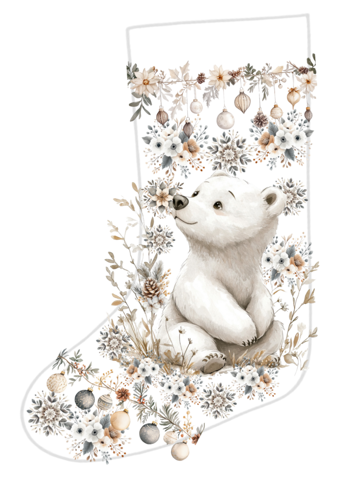 Panneau Chaussette de Noel Boho Ours Blanc