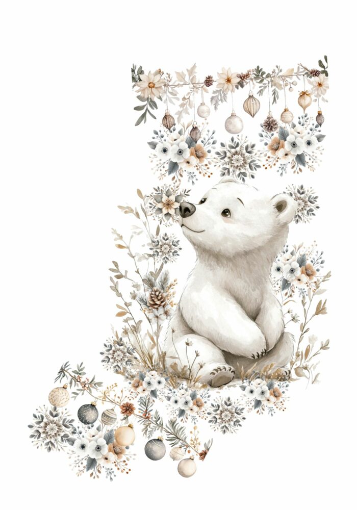 Panneau Chaussette de Noel Boho Ours Blanc – Image 3