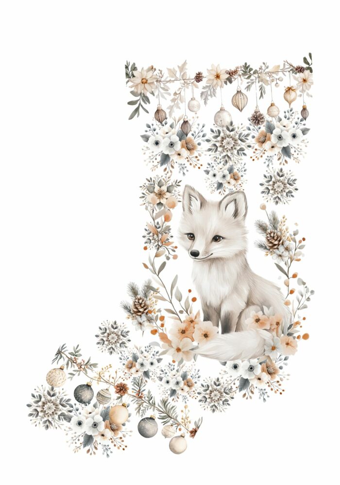 Panneau Chaussette de Noel Boho Renard Blanc – Image 3