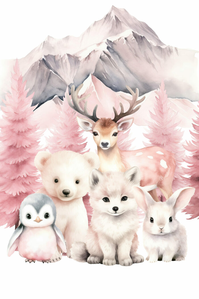 Panneau Couverture Hiver Polaire Animaux Rose Montagne, 2 tailles