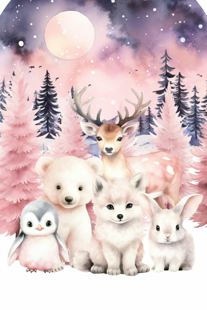 Panneau Couverture Hiver Polaire Animaux Rose Nuit, 2 tailles