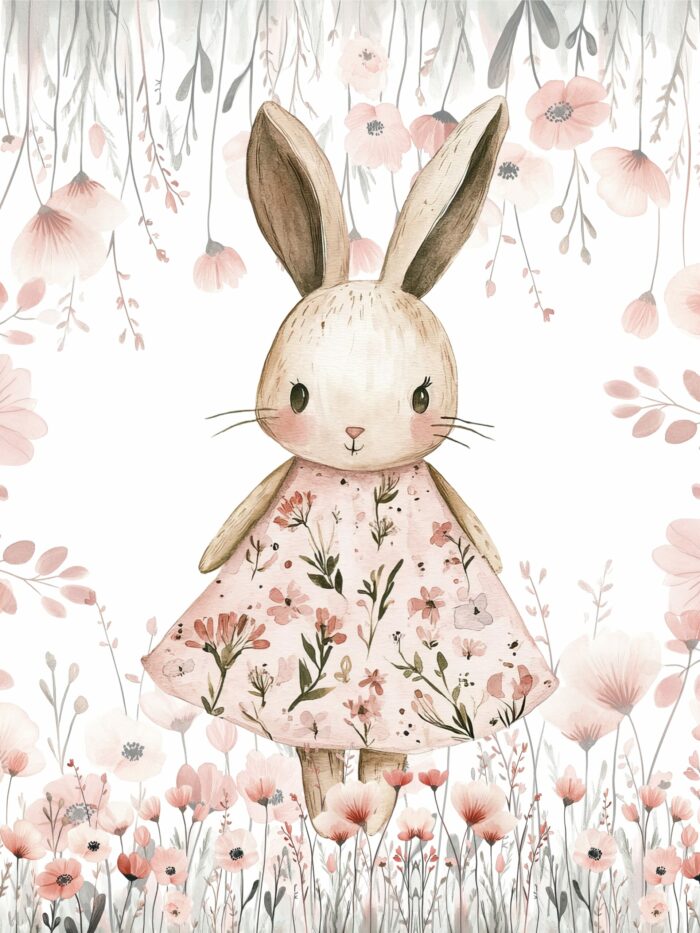 Panneau Couverture Lapin Coquelicots Roses, 2 tailles