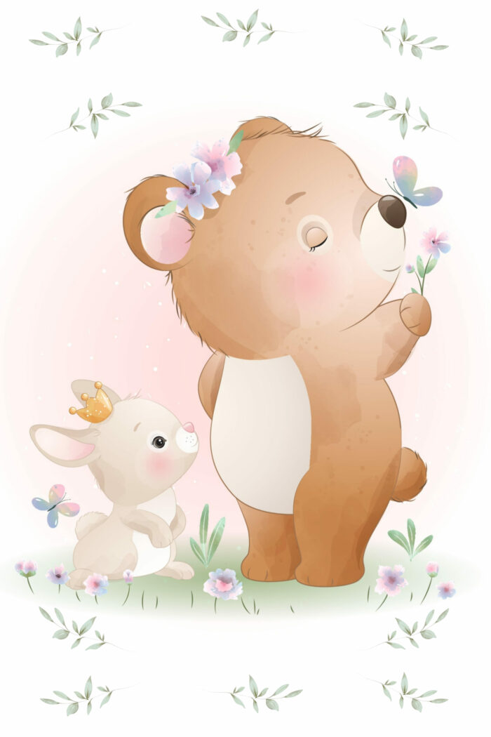 Panneau Tissu Couverture Lovely Ourson Lapin
