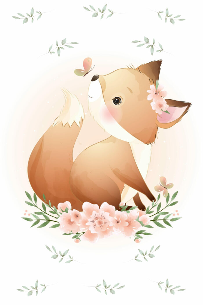 Panneau Tissu Couverture Lovely Renard Papillon