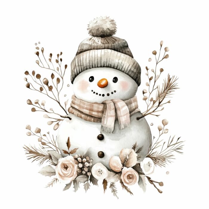 Panneau Hiver Boho Bonhomme de Neige, taille au choix