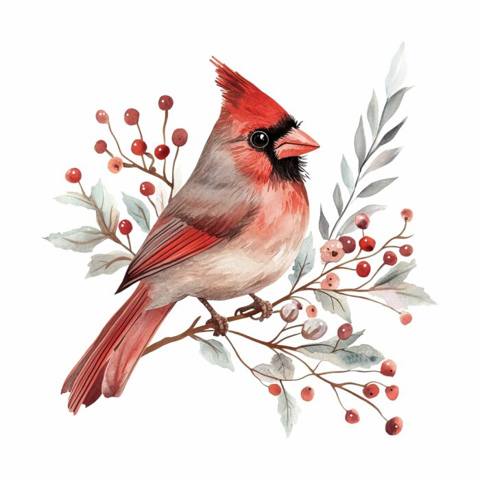 Panneau Hiver Boho Oiseau Rouge, taille au choix