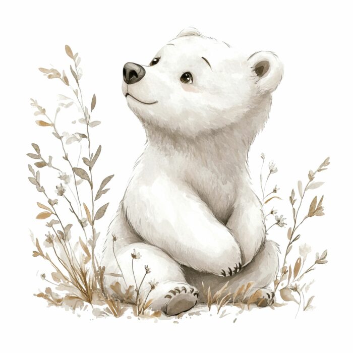 Panneau Hiver Boho Ourson Blanc, taille au choix
