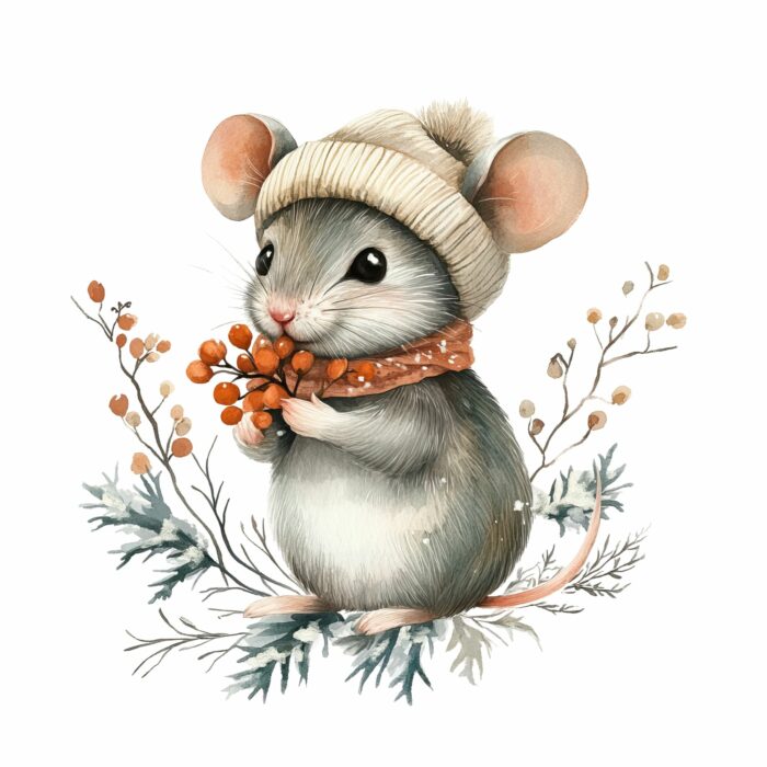 Panneau Hiver Boho Petite Souris, taille au choix