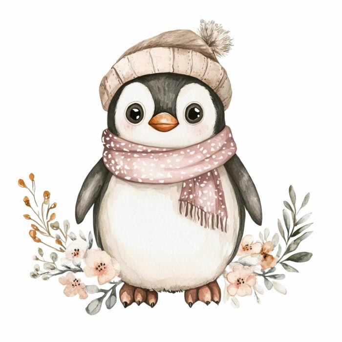 Panneau Hiver Boho Pingouin, taille au choix