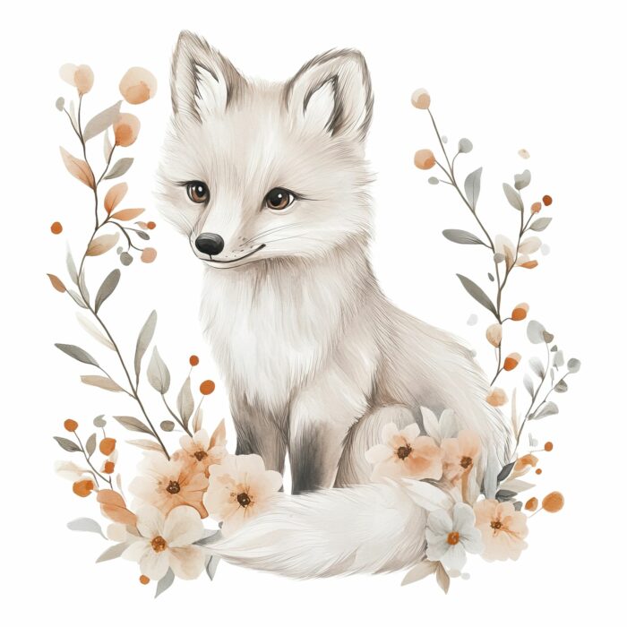 Panneau Hiver Boho Renard Blanc, taille au choix