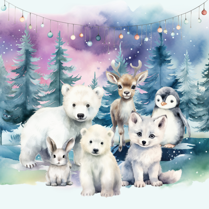 Panneau Hiver Polaire Animaux, taille au choix