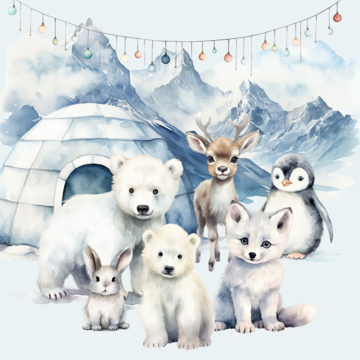 Panneau Hiver Polaire Animaux Igloo, taille au choix