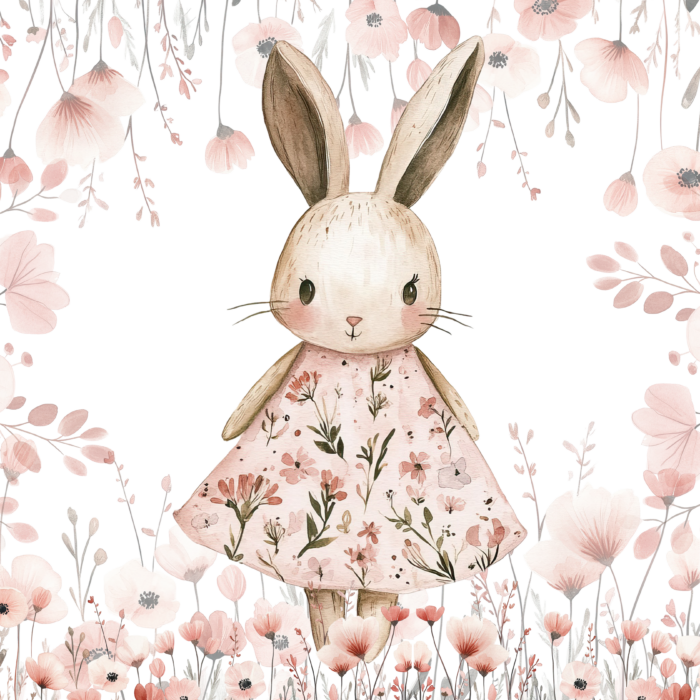 Panneau Lapin Coqelicots Roses, taille au choix
