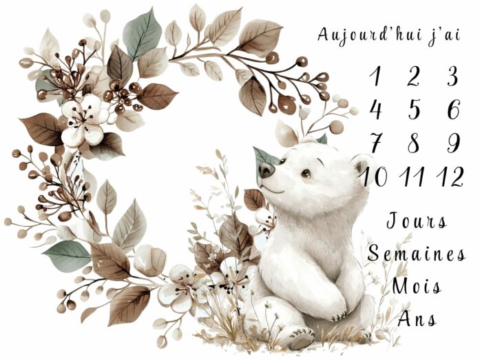 Panneau Tissu Tapis Etapes Boho Ourson Blanc, 100 cm x 75 cm