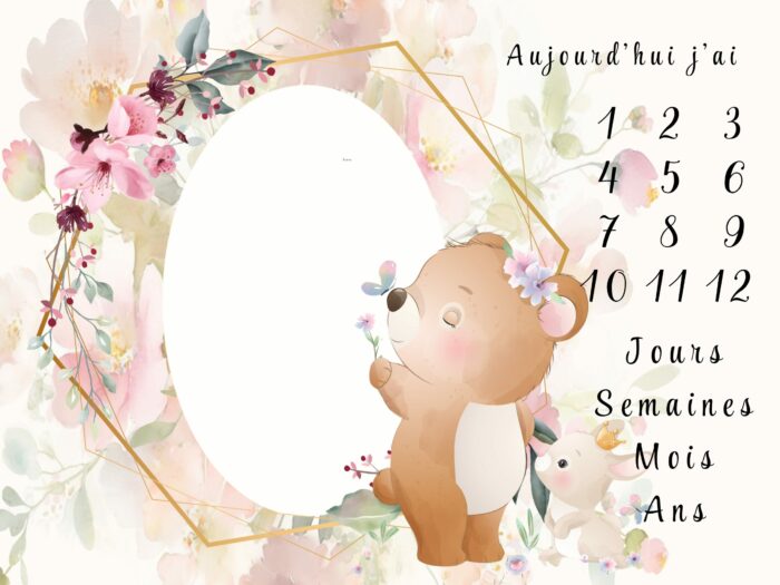 Panneau Tissu Tapis Etapes Lovely Ourson Bebe, 100 cm x 75 cm