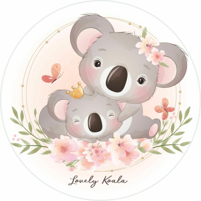 Panneau Tissu Tapis Rond Lovely Koala Bebe, diamètre 100 cm