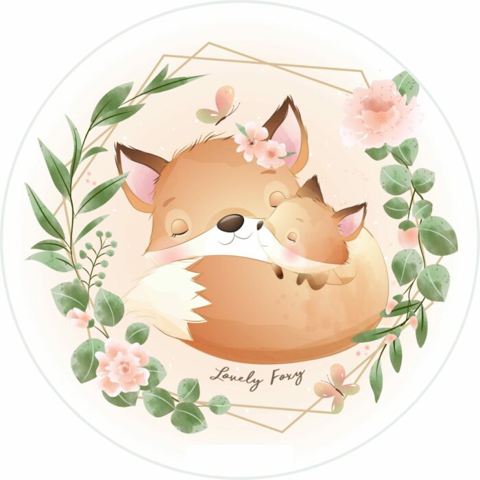 Panneau Tissu Tapis Rond Lovely Renard Bebe, diamètre 100 cm